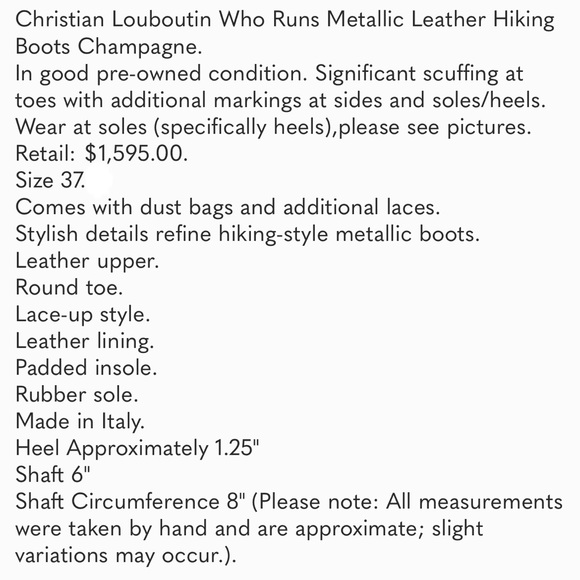 CHRISTIAN LOUBOUTIN Who Runs metallic leather gold/champagne hiking boots - Picture 10 of 10